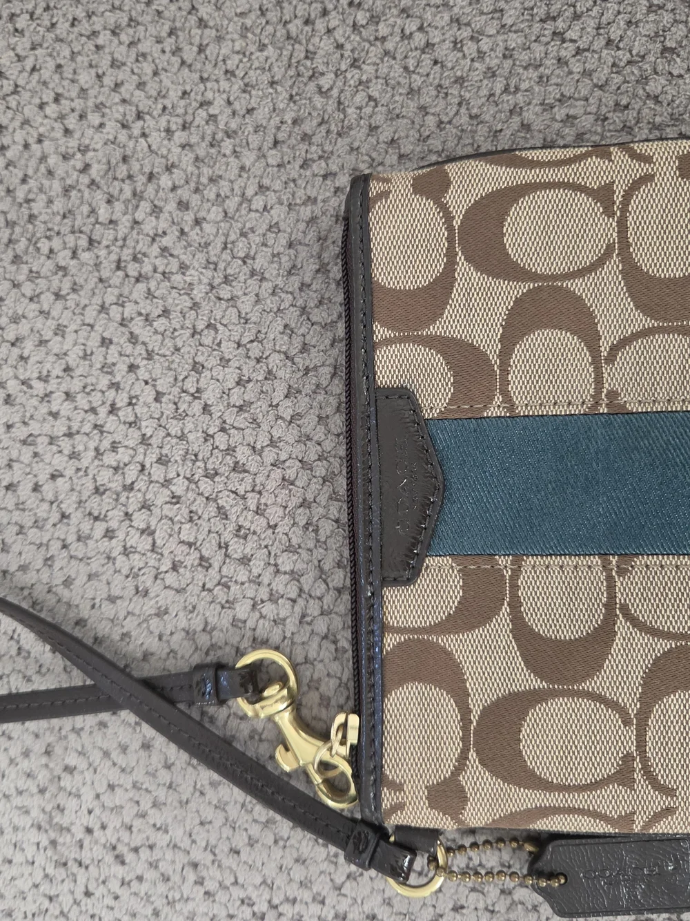 Coach Signature Canvas Small Corner Zip Wristlet - Teal Athletic Stripe